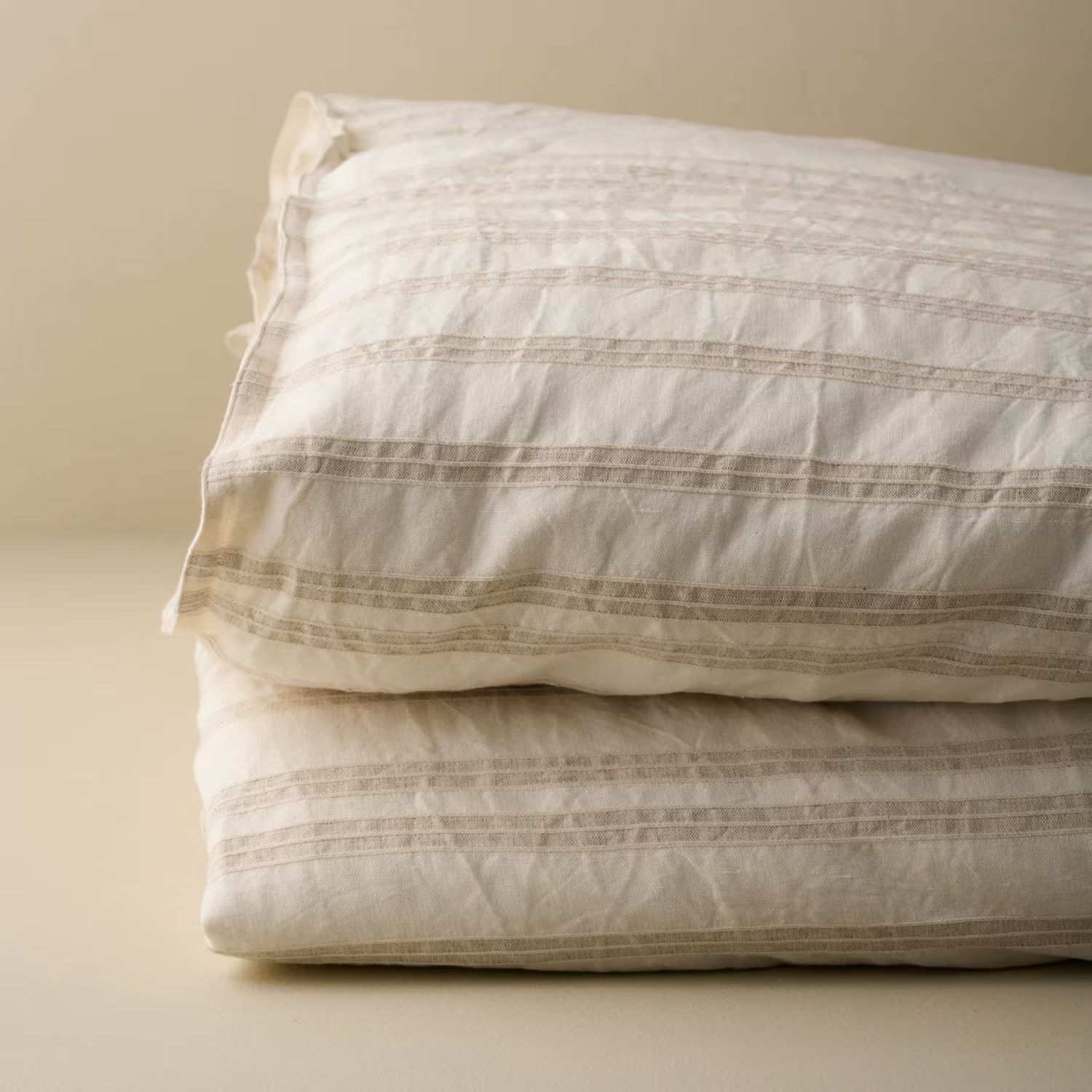 Embroidered Stripe Linen Cotton Duvet Cover - Oatmeal | Magnolia