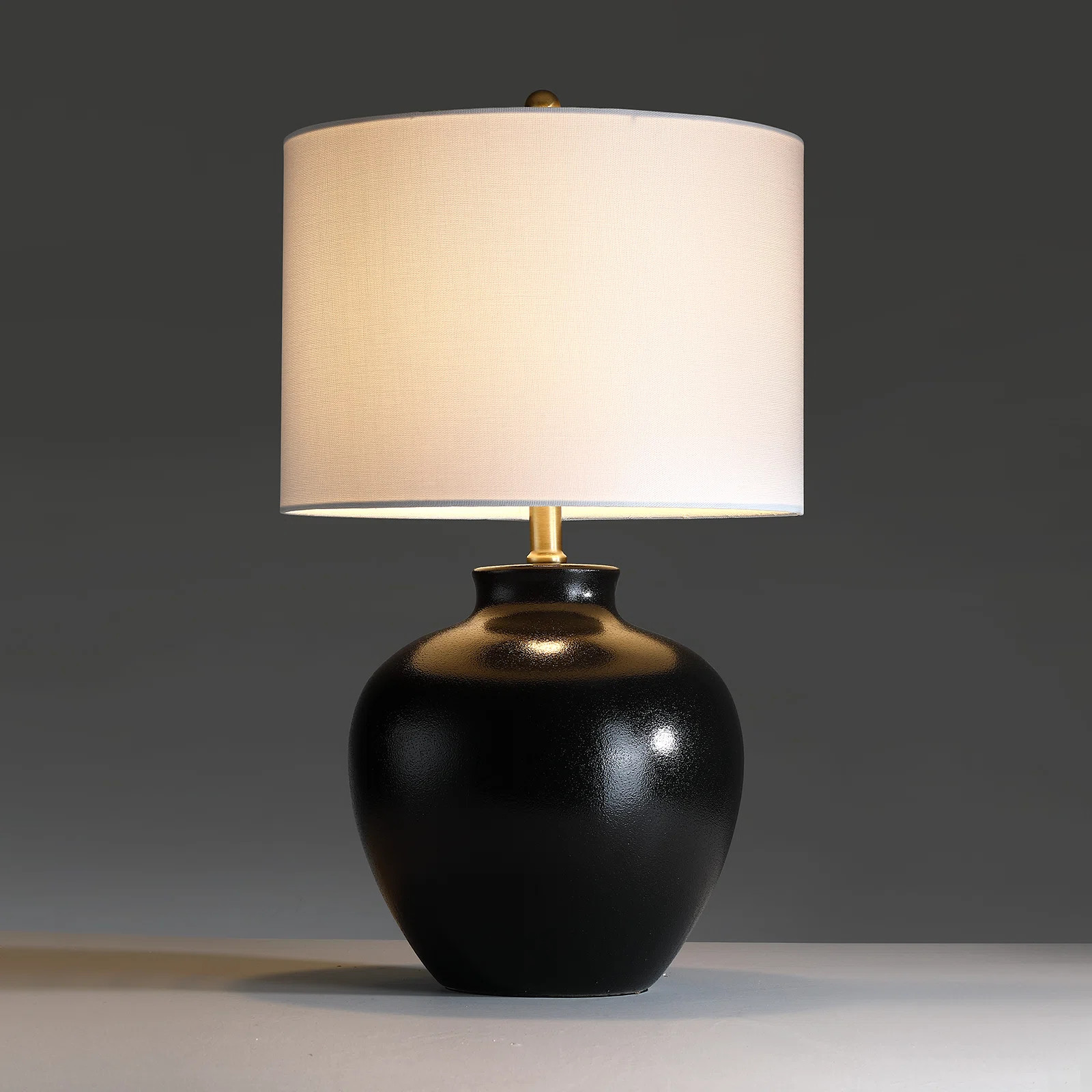 3-way Black Ceramic Table Lamp With Drum Shade | Wayfair North America