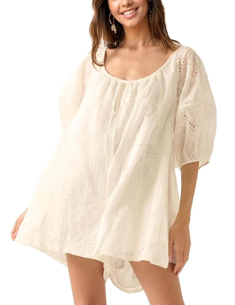 Womens Eyelet Romper Loose Fit Summer Breathable Warm Weather Culottes Casual Outfit Hollow Jumps... | Amazon (US)