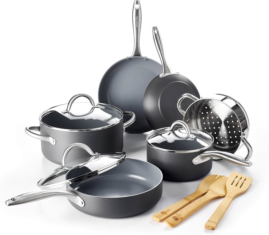 GreenPan Lima Hard Anodized Healthy Ceramic Nonstick 12 Piece Cookware Pots and Pans Set, PFAS-Fr... | Amazon (US)