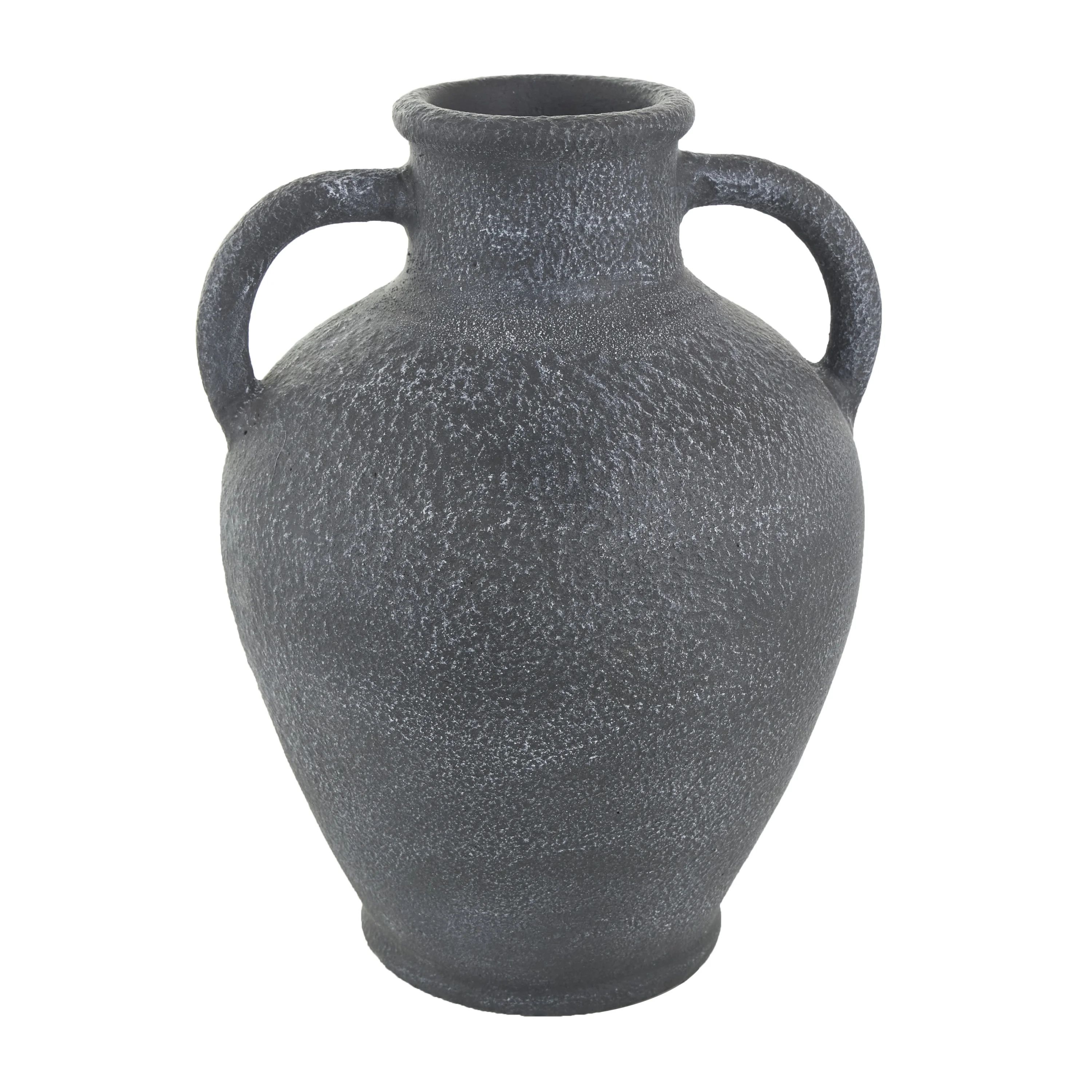 DecMode 16" Whitewashed Textured Amphora Black Ceramic Vase with 2 Handles | Walmart (US)