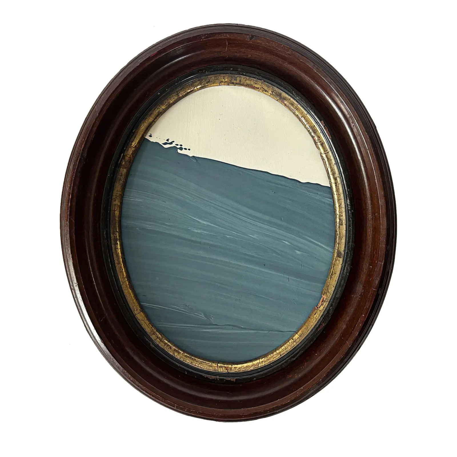 "Porthole" Abstract Art in Oval Antique Frame, Small Seascape Painting Transitional Wall Art by J... | Chairish