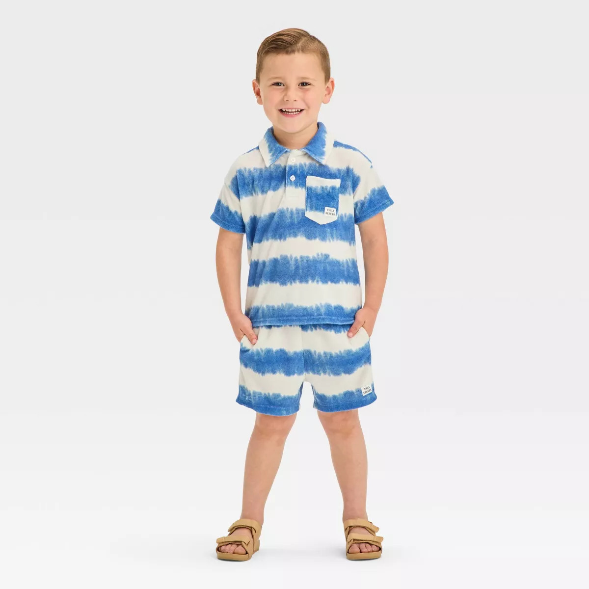 Grayson Mini Toddler Boys' Pull-On Wavy Striped Shorts Set - Blue | Target