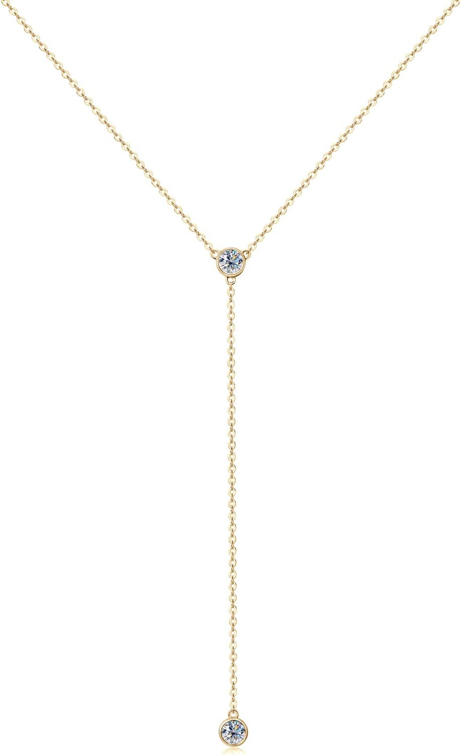 Moissanite Necklace for Women Sterling Silver, Lab Imitation Diamond Lariat Drop Y necklace, Dainty Simple Long Prom Bridal Wedding Hypoallergenic Neckalces, 16 to 20 Inch | Amazon (US)