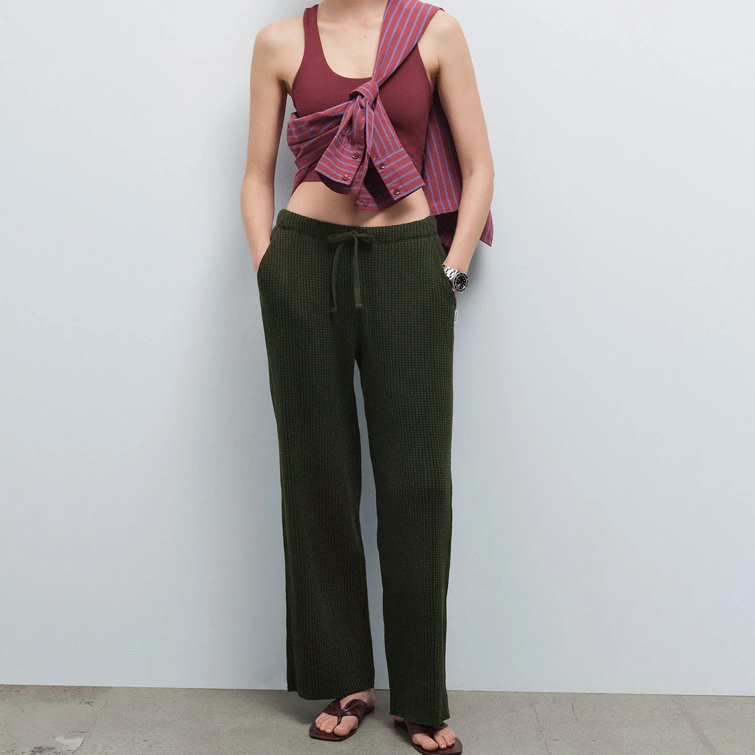 Organic Waffle Straight Leg Sweatpant - HEATHER PINE / M | MATE The Label