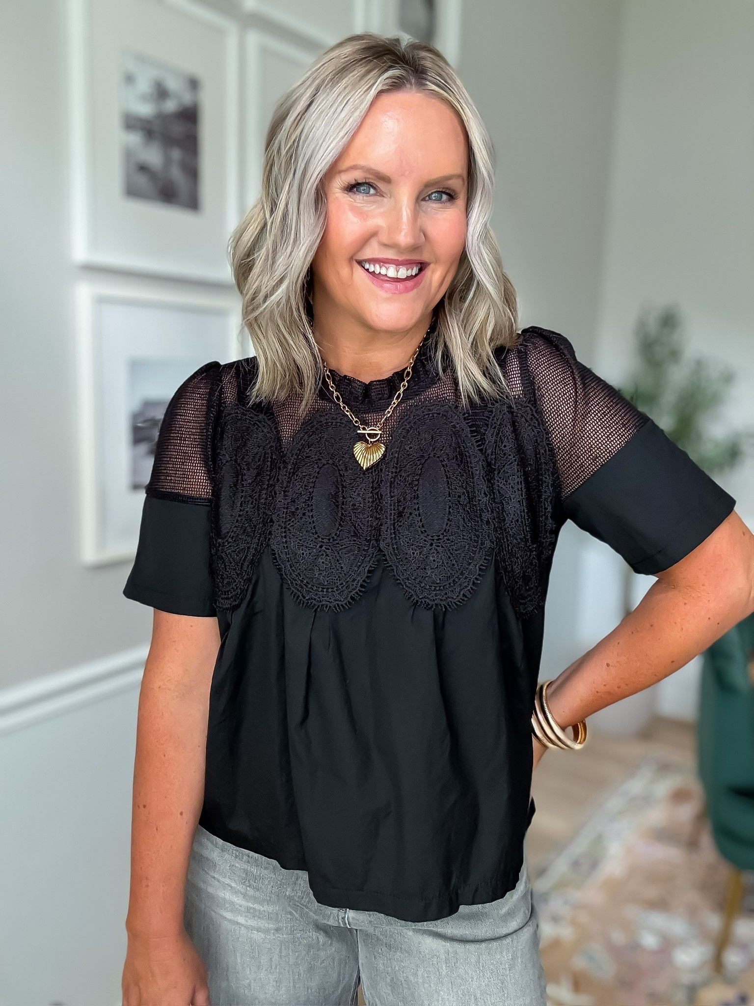 This black lace top is all about the details 🖤 I love the sheer sleeves and intricate lace through the front with a relaxed fit through the body. So pretty with gray denim for fall, but it would also dress up beautifully with trousers for dinner or an event.

black lace top, lace blouse, sheer sleeve top, fall blouse, gray denim, dressy casual outfit, fall date night outfit, feminine fall style, black top outfit, fall fashion, lovelylifestyling

#LTKootd #LTKSeasonal #LTKOver40