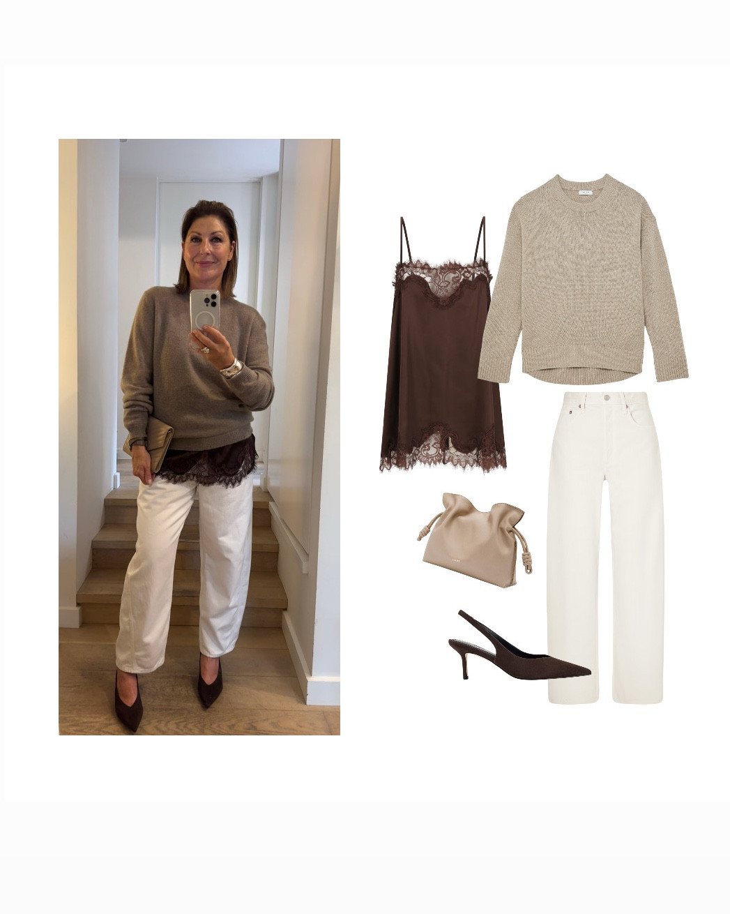 Lace !
It’s a big trend this season .
One of the best ways to wear it is by layering a lace cami under knit or under a blazer. It’s just a peek of lace for a subtle statement. 

The best place for lace ? ( & all your shapewear & gorgeous underwear ) David Jones! 
 There is fantastic selection in store & online of gorgeous lace camisoles, bras & lingerie to suit all sizes, shapes & budgets.look for brand like Skims, Simone Perrel, Nala and Calvin Klein as well as this fabulous brown camisole from kat the label. 
( if you need help book in for a complimentary personal bra fitting service to get the right size for you !).

Now you can steal my style & shop my picks right here #ad #shopwithfifi 


#LTKover50style #LTKstyletip #LTKaustralia