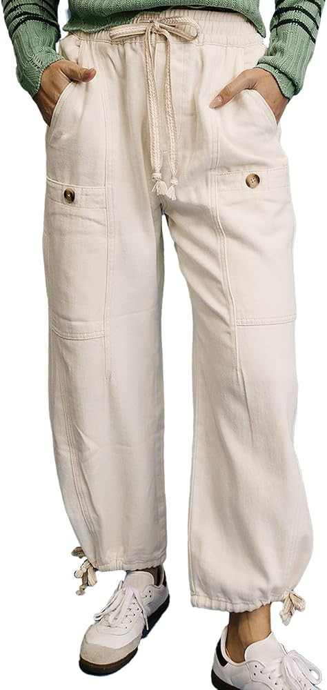 Kedera Women's Wide Leg Jeans High Waisted Pull On Baggy Jeans Cropped Denim Drawstring Pants Cas... | Amazon (US)