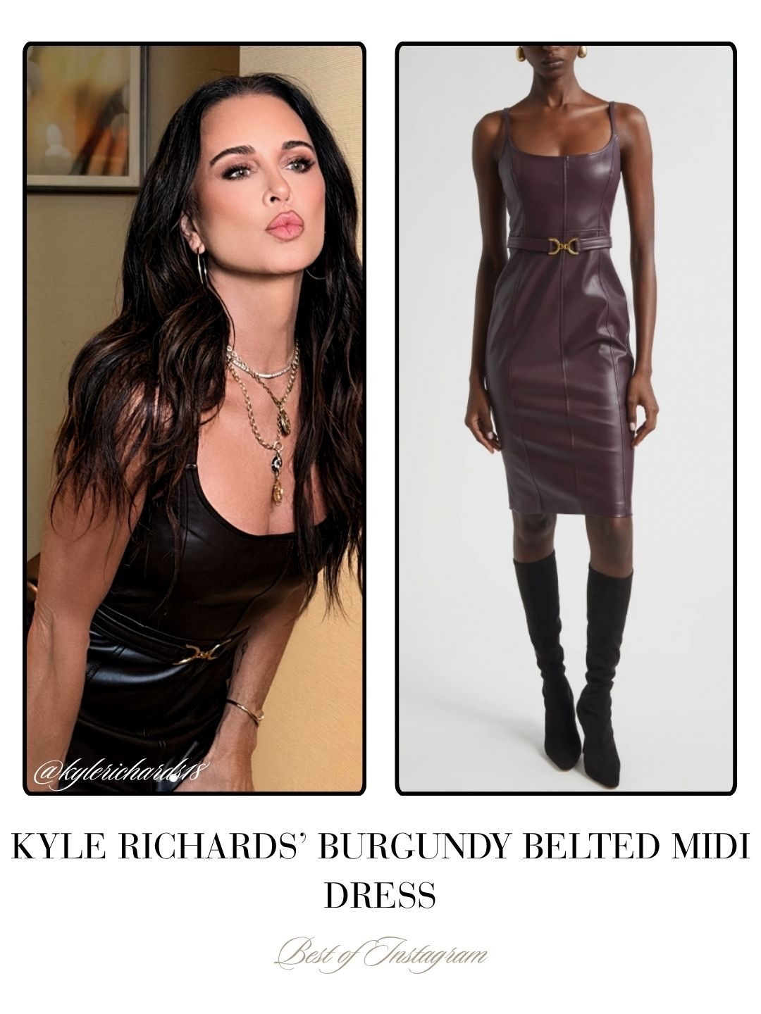 Kyle Richard’s’ Burgundy Belted Midi Dress 📸 = @kylerichards18