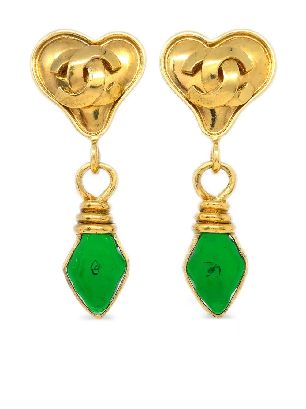 CHANEL Pre-Owned 1995 CC heart dangle clip-on earrings - Gold | Farfetch Global