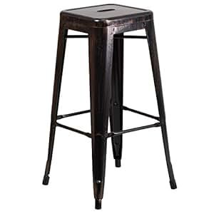Flash Furniture Backless Metal Indoor/Outdoor Barstool with Square Seat, 30", Black/Antique Gold | Amazon (US)
