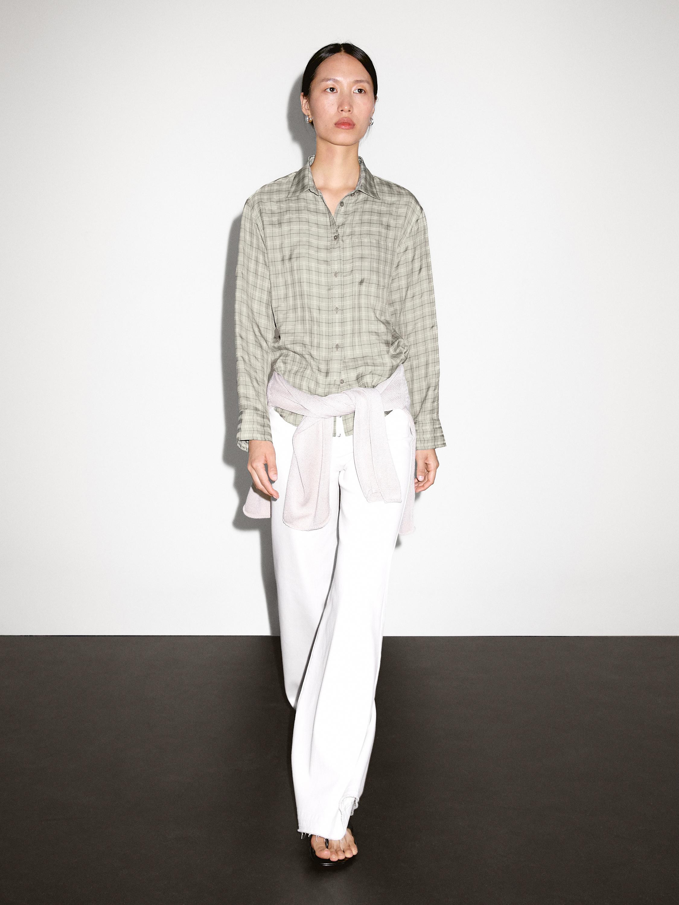 Flowing 100% cupro check shirt | Massimo Dutti UK