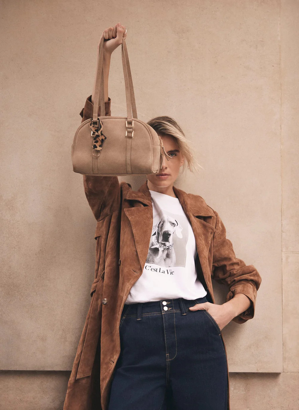 Otti Neutral Suede Shoulder Bag | Mint Velvet