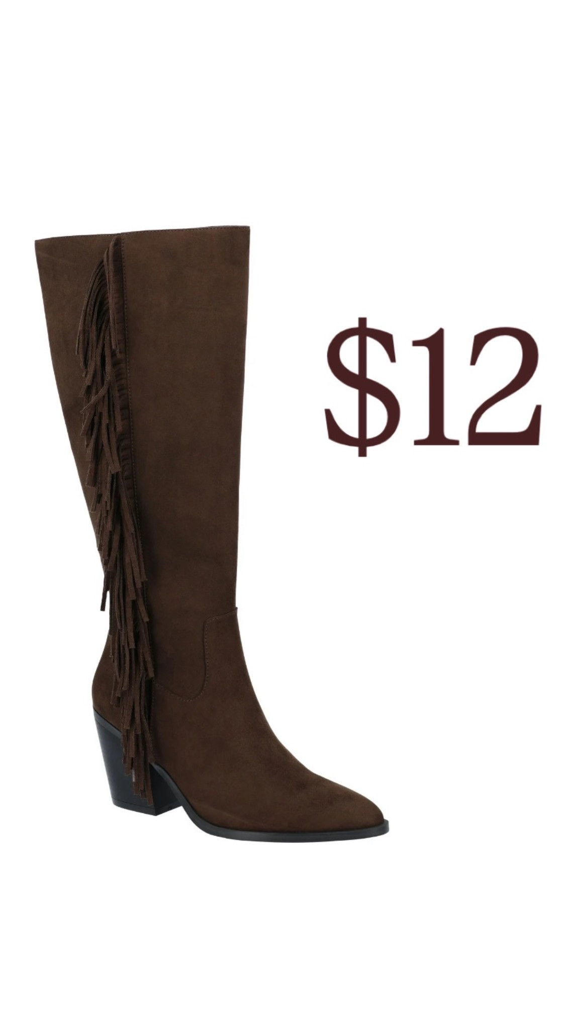 Suede fringe boots on sale for $12!! 

Walmart, holiday, gift ideas, boots, suede, winter boots, winter fashion, trending, gifts for her 

#LTKGiftGuide #LTKFindsUnder50 #LTKSaleAlert