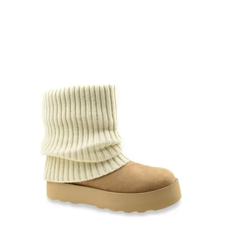 No Boundaries Women s Foldover Sweater Faux Fur Boots | Walmart (US)