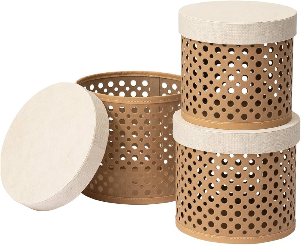Amazon.com: LA JOLIE MUSE Decorative Round Storage Boxes Set of 3, Polka Dot Cutout Baskets with ... | Amazon (US)