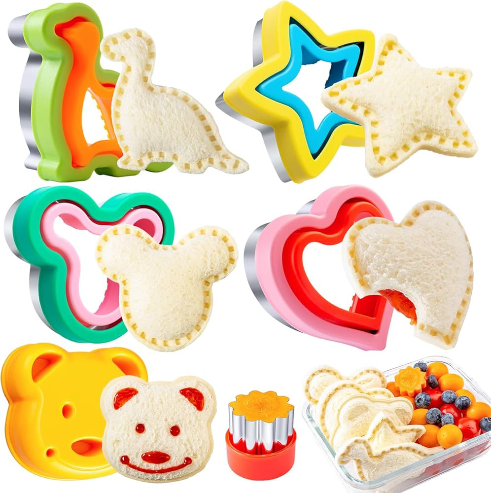 Sandwich Cutters for Kids Lunch LARGE 6 Pcs, Kimfead Sandwich Maker, Cookie Cutters Set, Dinosaur... | Amazon (US)