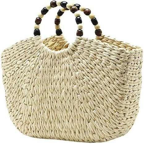Comeon Natural Straw Bag, Hand Woven Casual Tote Bag Summer Beach Bag, Bead decoration Handle Han... | Amazon (US)