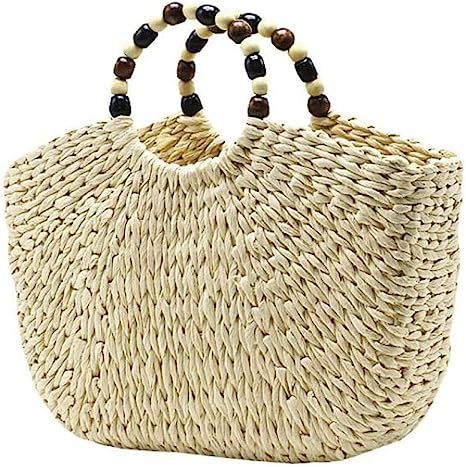 Comeon Natural Straw Bag, Hand Woven Casual Tote Bag Summer Beach Bag, Bead decoration Handle Han... | Amazon (US)