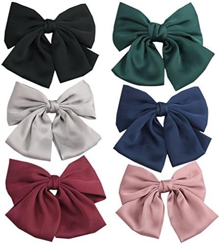 PIDOUDOU Set of 6 Big Satin Solid 8 Inch Bow Hair Clips Women Barrettes | Amazon (US)