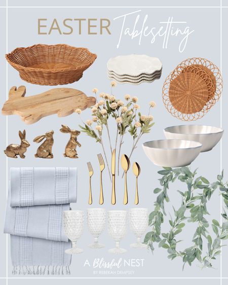  Eautid Easter table setting pieces from scalloped basket, rattan chargers, bunny cutting board, gold flatware.
.
.
.
Amazon finds, Target, pottery barn, Easter tablescape, Easter table setting, Easter table decor  

#LTKfindsunder50 #LTKhome #LTKSeasonal