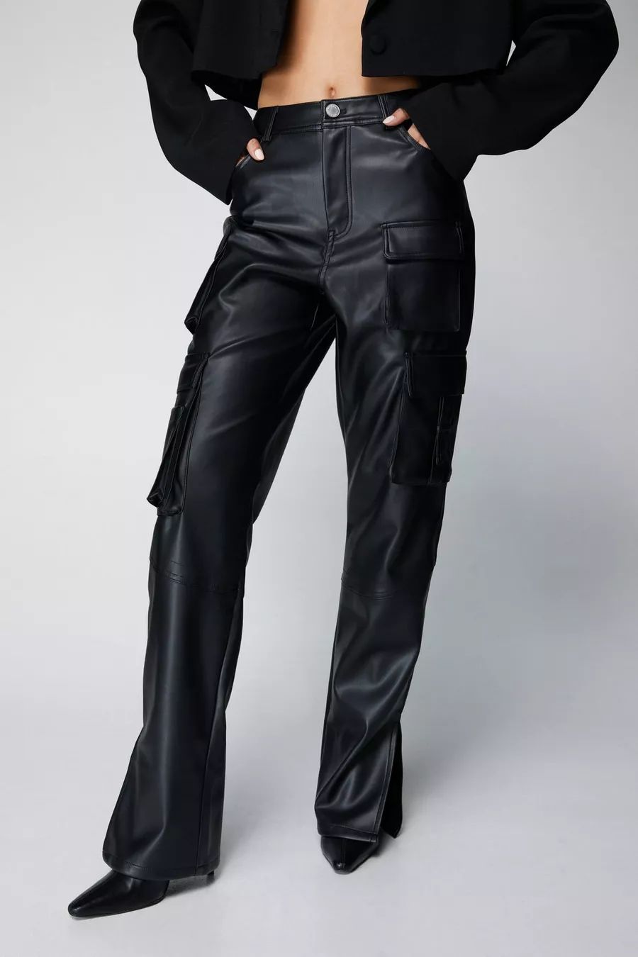 Faux Leather Wide Leg Cargo Pants | Nasty Gal (US)