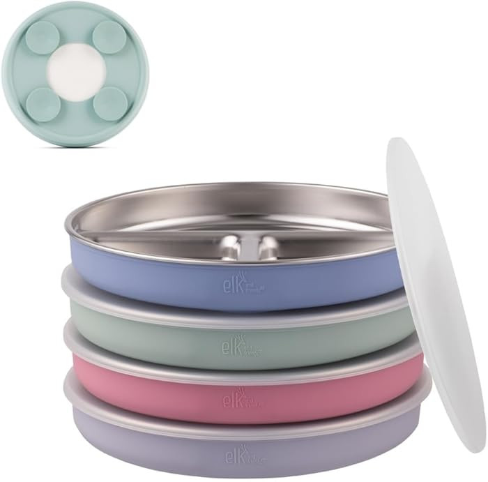 Elk and Friends Stainless Steel Divided Plates with Silicone Sleeve for Babies & Toddlers | Lids ... | Amazon (US)
