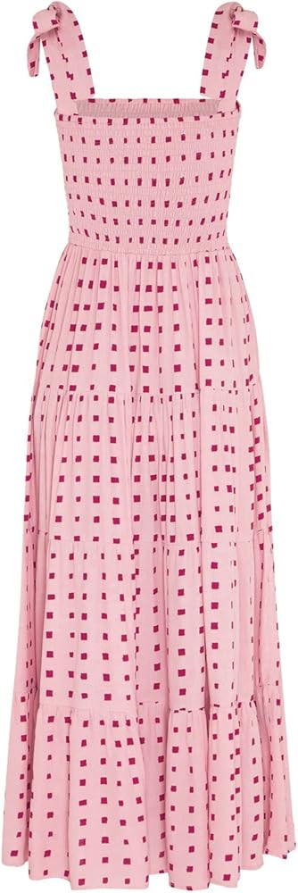 kinstell Women's Summer Boho Spaghetti Strap Square Neck Ruffle Casual Flowy Long Dress Beach Swi... | Amazon (US)