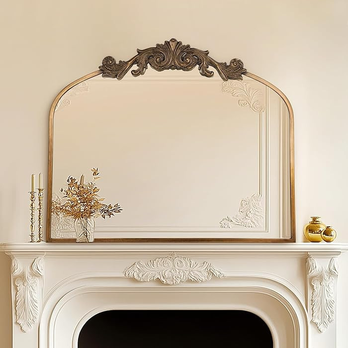 Ushower Gold Vintage Mirror 36"x30", Large Arched Antique Baroque Ornate Mirror for Bathroom, Ent... | Amazon (US)