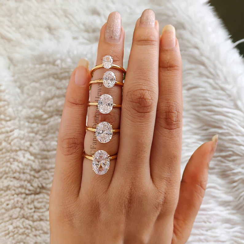 Oval Diamond engagement ring 12mm 10mm 9mm 8mm stone ring Silver Promise ring Diamond ring Simula... | Etsy (US)