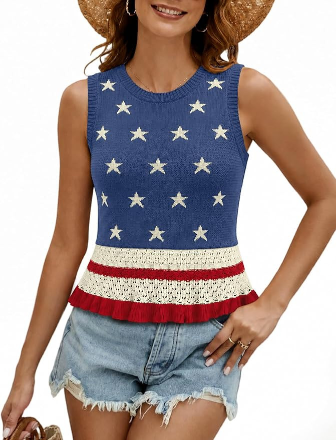 CiCiBird Women Cute Crop Sweaters Vest Knit Sleeveless Pullover Tops Crochet Ruffle Hem Tank | Amazon (US)