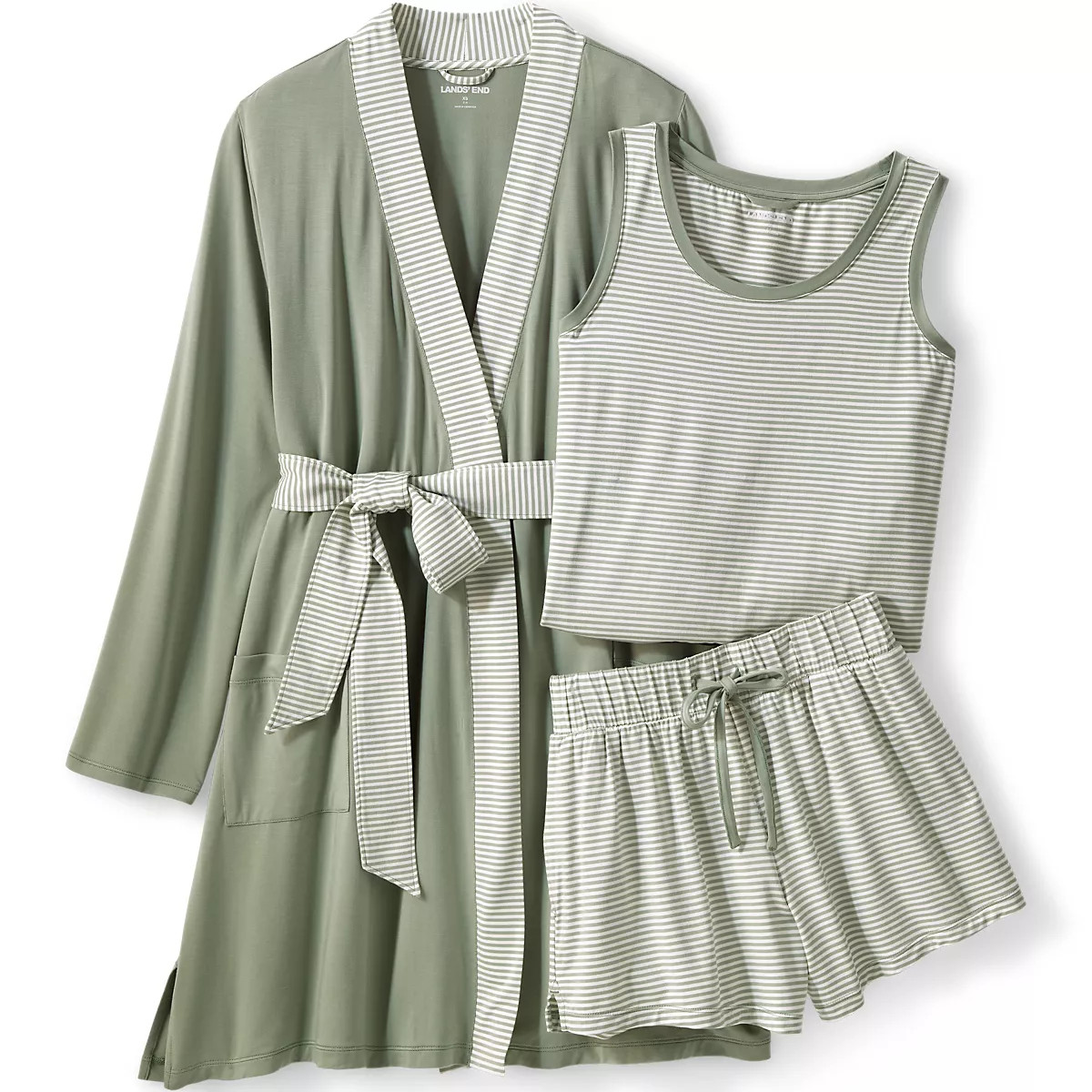 Women's Cooling 3 Piece Pajama Set - Robe Tank and Shorts | Lands' End (US)