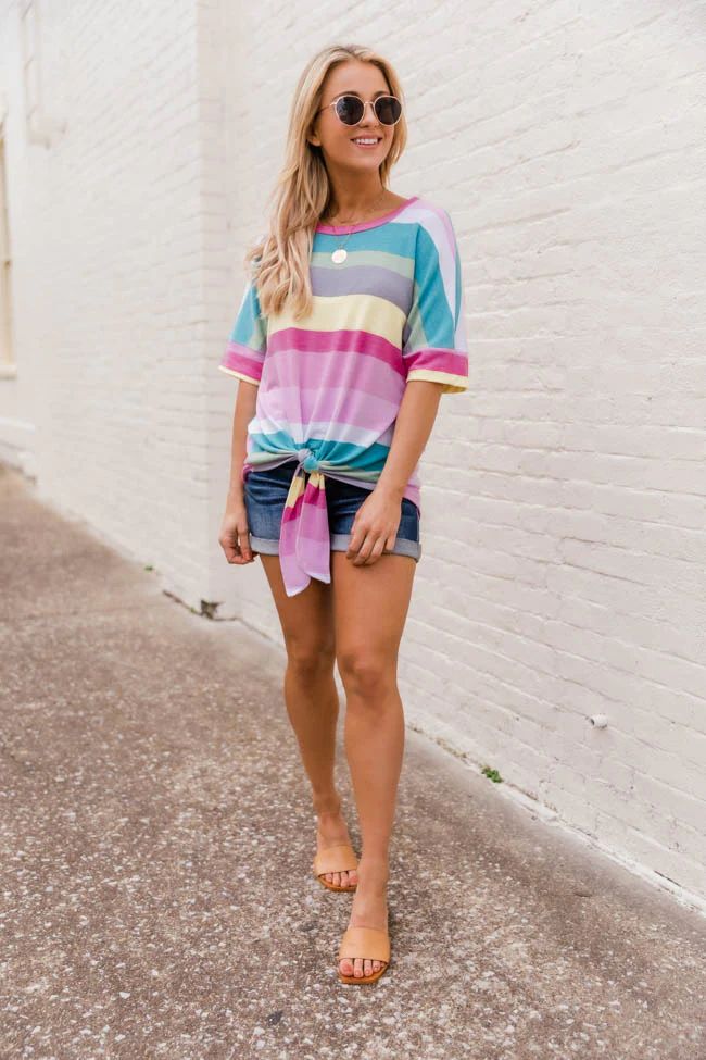 Rainbows In My Heart Multicolor Striped Pink Blouse | The Pink Lily Boutique