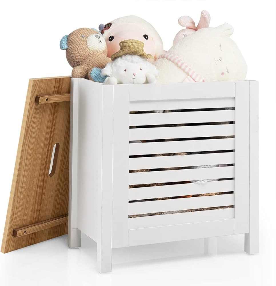 Costzon Kids Toy Box with Lid, Wooden Storage Cabinet with Louver Design, Removable Cover, Fixing... | Amazon (US)