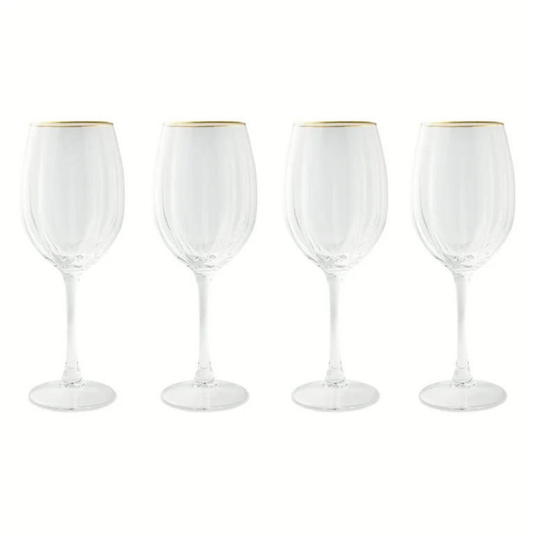Thyme & Table Juego de 4 Copas de Vino Festoneadas con Borde Dorado - Walmart.com | Walmart (US)