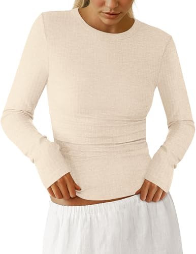 PRETTYGARDEN Womens Long Sleeve Shirts 2026 Ribbed Knit Slim Fitted Basic Tee Casual Going Out To... | Amazon (US)