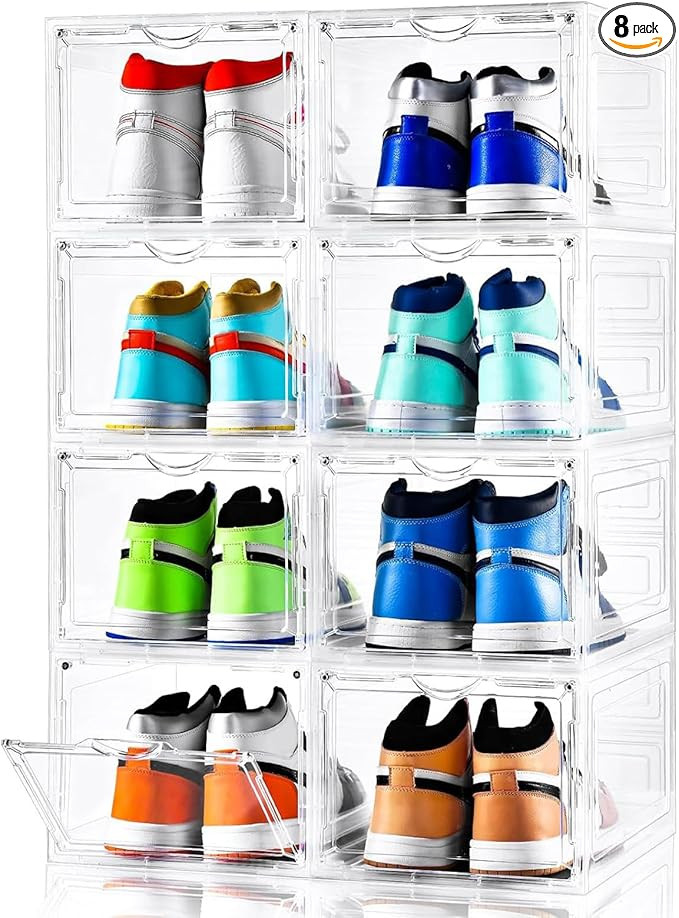 Clemate Upgraded X-Large Shoe Storage Box,8 Pack,Shoe Box Clear Plastic Stackable,Drop Front Shoe... | Amazon (US)