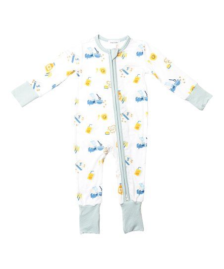 White & Blue Breakfast Two-Way Zip-Up Playsuit - Newborn & Infant | Zulily