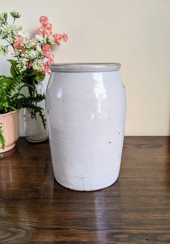 Antique Crock Jar Large Oyster Shell White Glazed Stoneware | Etsy | Etsy (US)