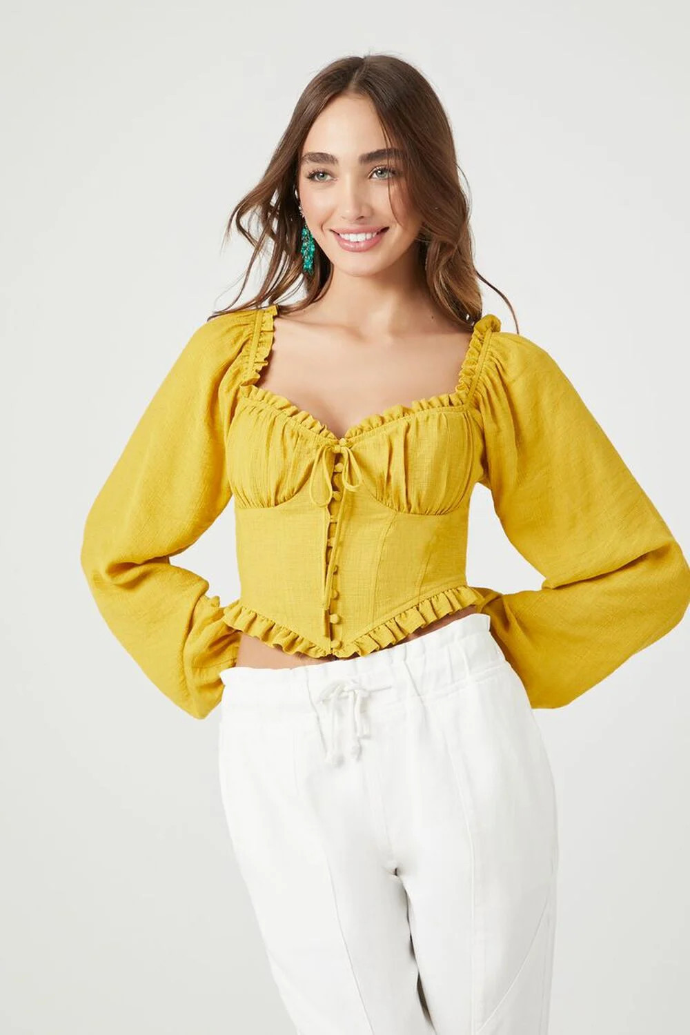 Ruffled Peasant-Sleeve Crop Top | Forever 21 (US)