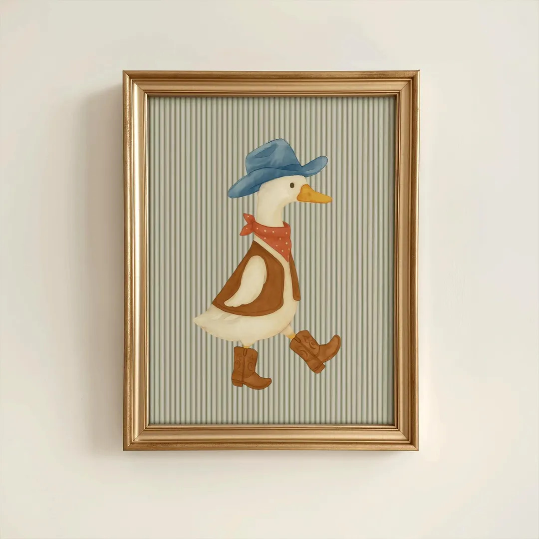 Vintage Cowboy Goose Nursery Wall Art, Toddler Western Theme Download,striped Baby Boy Nursery Wa... | Etsy (US)
