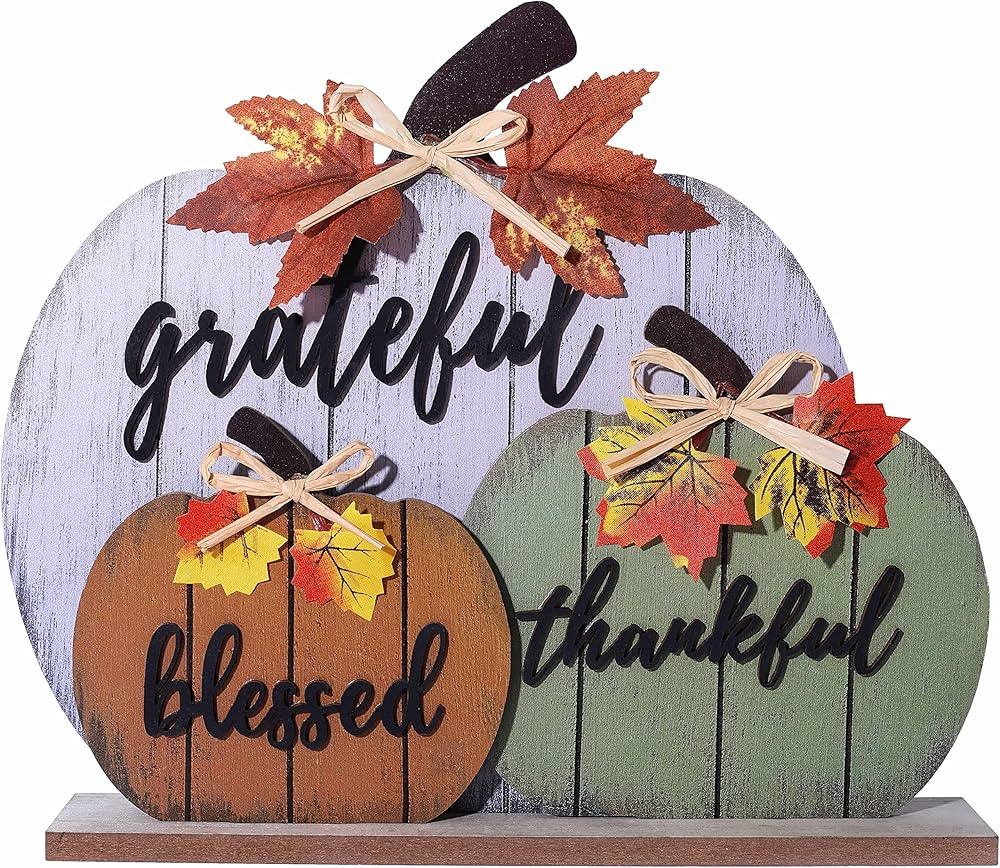 CYNOSA Fall Decorations for Home Blessed Grateful Thankful Fall Decor Wooden Pumpkin Tabletop Sig... | Amazon (US)