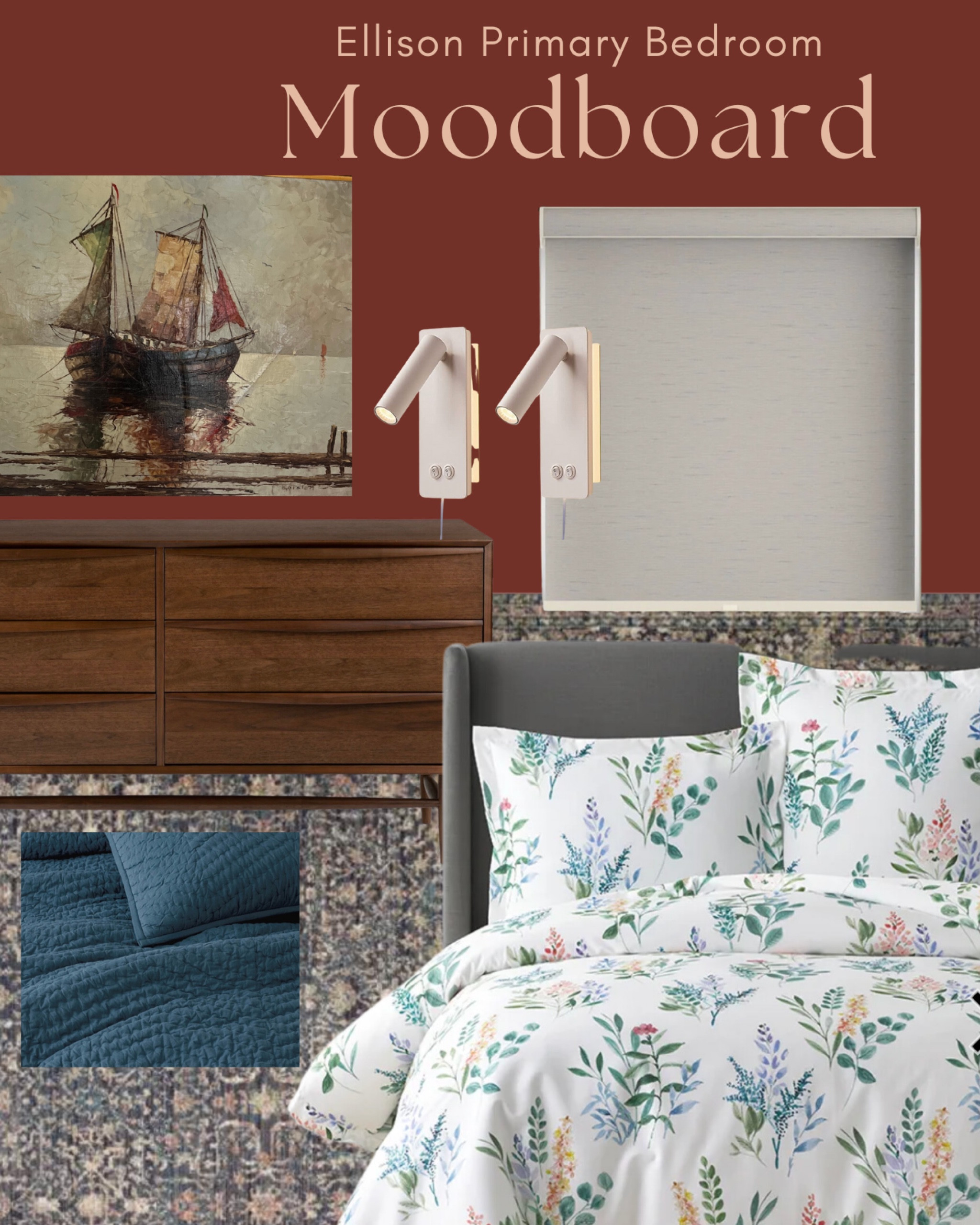 Red walls aren’t seen too much these days, but I think they will give this bedroom a deep and moody vibe.  With the beautiful rug and the bright floral printed bedding, this primary bedroom with an MCM twist is going to be gorgeous when it’s all put together.

#LTKfamily #LTKGiftGuide #LTKhome