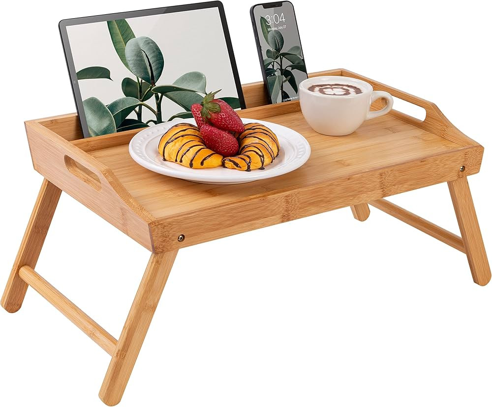 ROSSIE HOME Bamboo Wood Bed Tray, Lap Desk with Phone Holder - Fits up to 15.6 Inch Laptops and M... | Amazon (US)