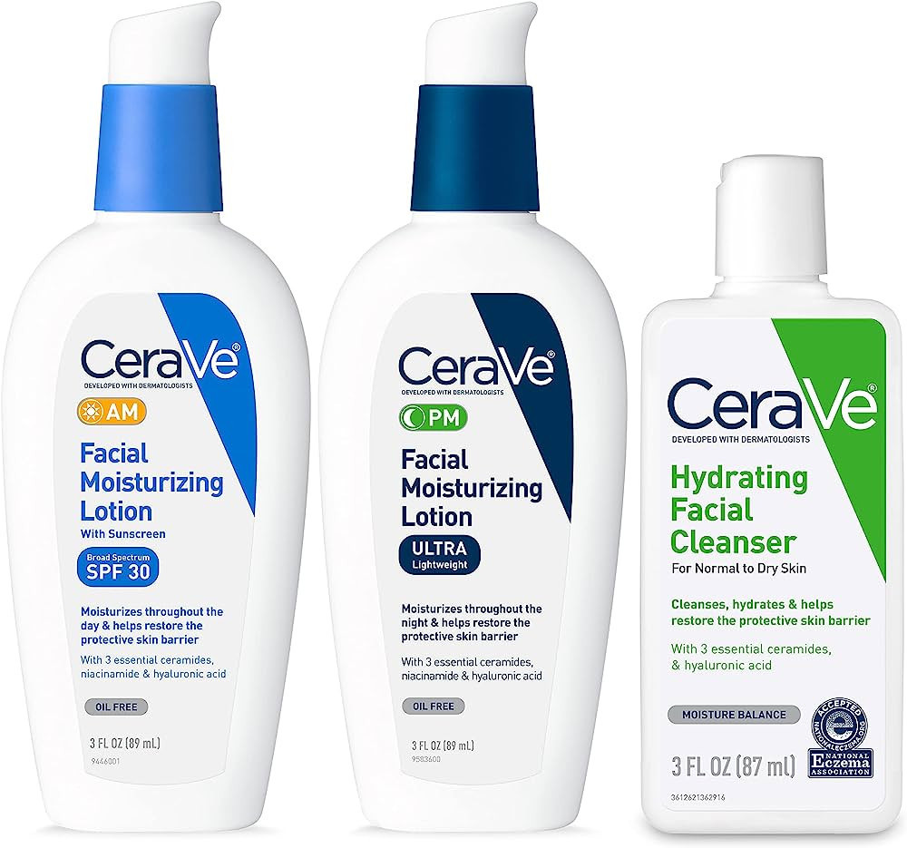 CeraVe AM Face Moisturizer with SPF, PM Face Moisturizer & Hydrating Face Wash Skin Care Set| Tra... | Amazon (US)