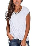 White Vneck Tshirts for Women Summer Tops Short Sleeve Twist Knot Front Shirts M | Amazon (US)