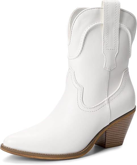 DREAM PAIRS Women's Cowboy Ankle Boots Western Booties Low Heel Pointed Toe Cowgirl Boots | Amazon (US)