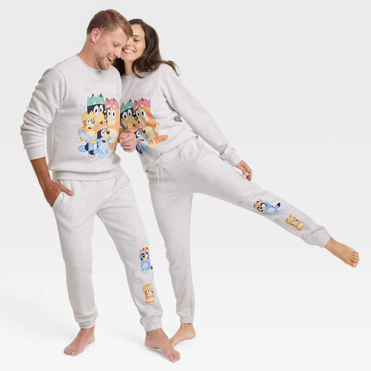 Adult Bluey Family Graphic Joggers - Heather Gray | Target