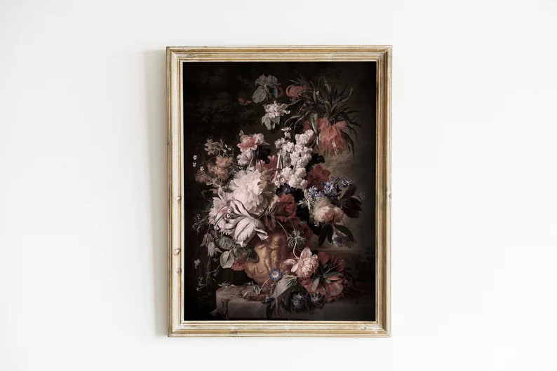 Moody Vintage Flower Print Dark Floral Still Life Oil - Etsy | Etsy (US)