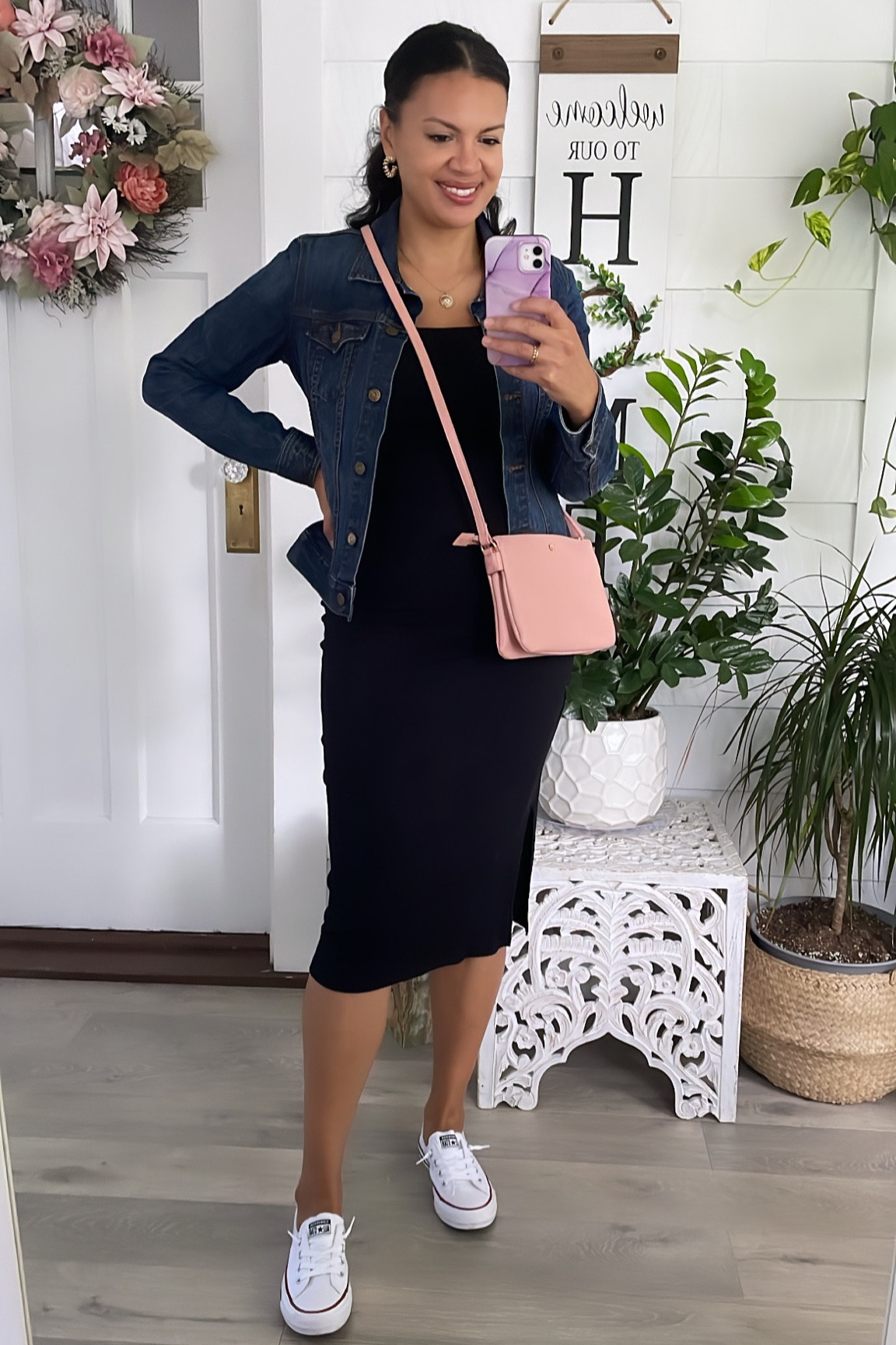 Fall outfit, black midi dress, jean jacket 

#LTKFind #LTKstyletip #LTKunder50